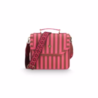 Pip Studio Crossbody-Tas Roze/Bordeaux – Gestreepte schoudertas met goudkleurige details en geborduurde schouderband.