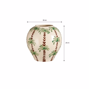 Vaas met palmbomen van Mica Decorations Ø18 x H40 cm, een tropisch design voor een frisse uitstraling in je interieur.