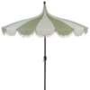 Groene parasol met franjes van In The Mood Collection in lichtgroene en groene strepen, met UPF 30+ zonbescherming.