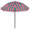 Groen-roze parasol van In The Mood Collection met gestreept doek en zomerse uitstraling.