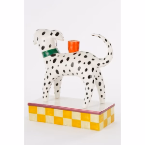 Kandelaar Hond van Mica Decorations gezien vanaf de achterkant, met keramisch ontwerp en geblokt plateau.