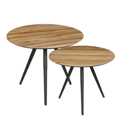 Jailey Bijzettafel - Set van 2 - H49 x Ø50 cm - Gerecycled Hout - Bruin