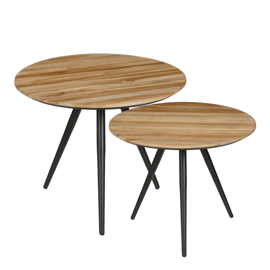Jailey Bijzettafel - Set van 2 - H49 x Ø50 cm - Gerecycled Hout - Bruin