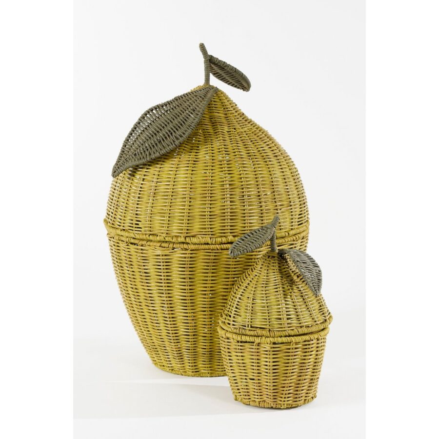 Opbergmand met Deksel - Set van 2 - H48 x Ø30 cm - Rotan - Geel - Afbeelding 6