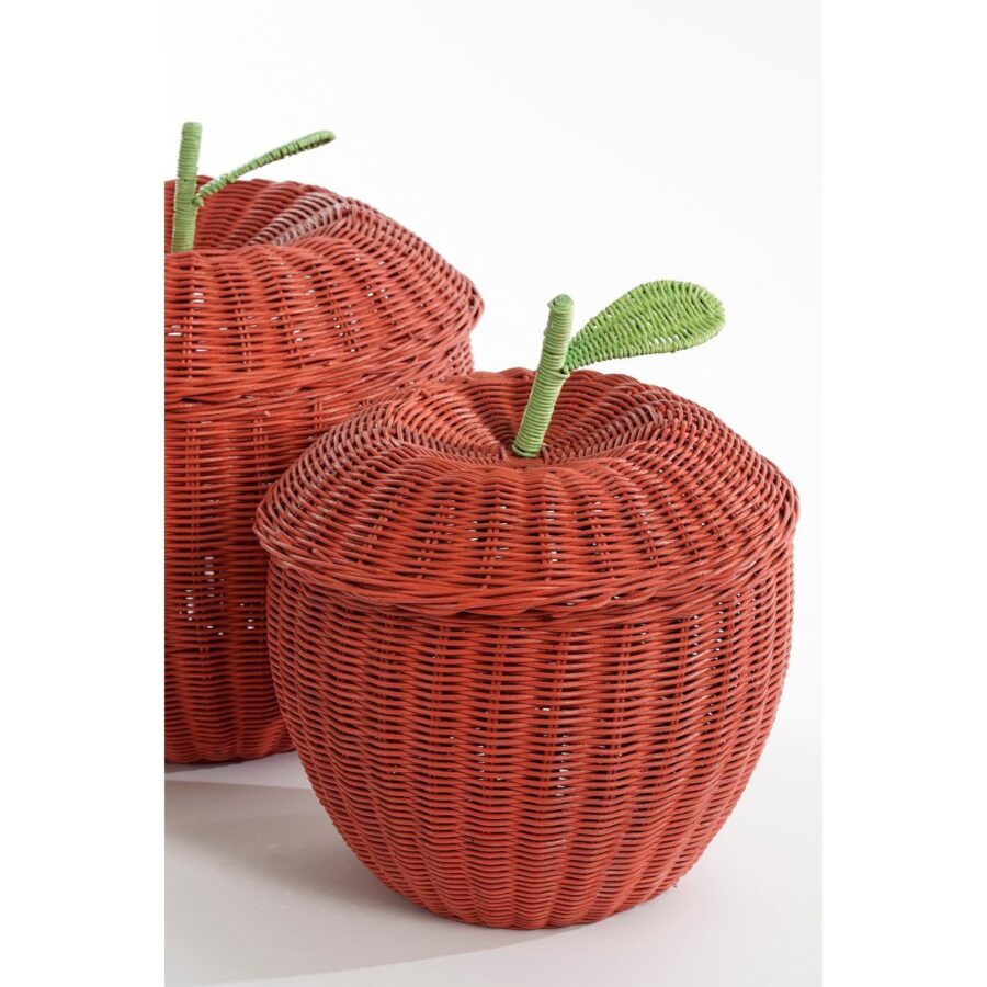 Opbergmand met Deksel - Set van 2 - H48 x Ø30 cm - Rotan - Rood - Afbeelding 6