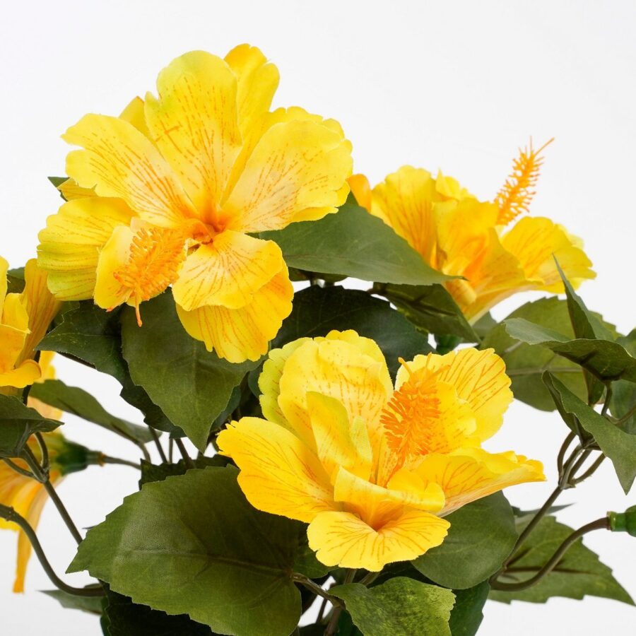Hibiscus Kunstplant in Bloempot Stan - H40 x Ø30 cm - Geel - Afbeelding 2