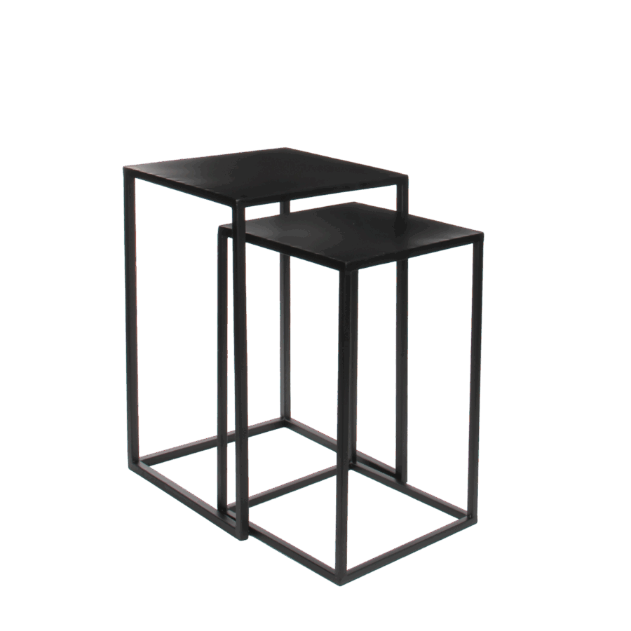 Goa Bijzettafel - Set van 2 - L35 x B35 x H55 cm - Metaal - Zwart - Afbeelding 2