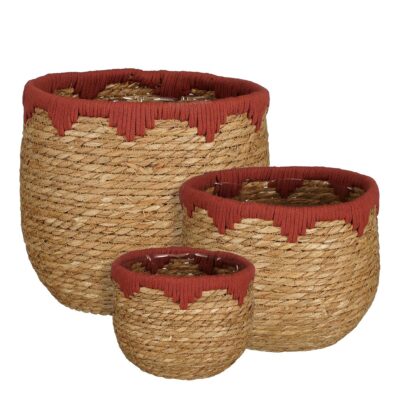 Jorck Plantenmand - Set van 3 - H24 x Ø26 cm - Zeegras - Rood, Bruin