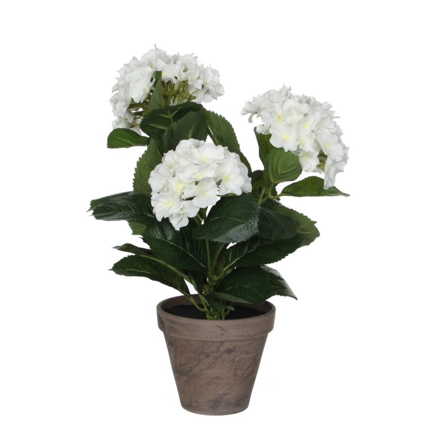 Hortensia Kunstplant in Bloempot Stan - H40 x Ø35 cm - Wit