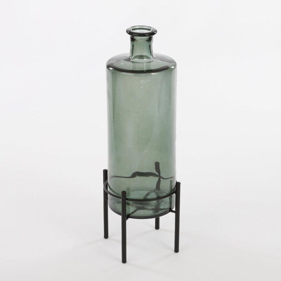 Guan Fles Vaas - H40 x Ø15 cm - Gerecycled Glas - Groen - Afbeelding 5