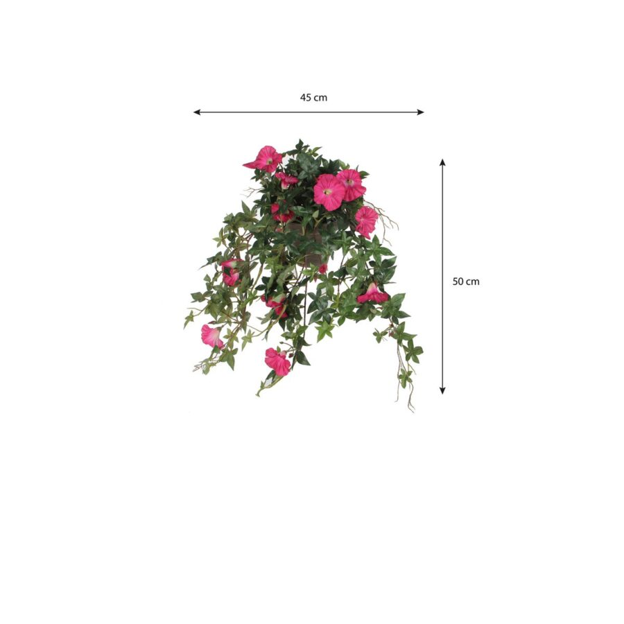 Petunia Kunst Hangplant in Bloempot Stan - L25 x B45 x H50 cm - Donkerroze - Afbeelding 4