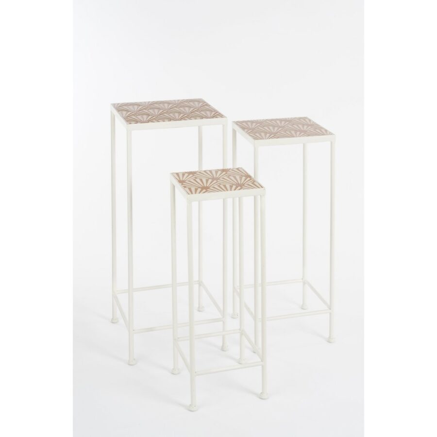 Odile Bijzettafel voor Buiten - Set van 3 - L28 x B28 x H67 cm - Metaal - Bruin, Wit - Afbeelding 5
