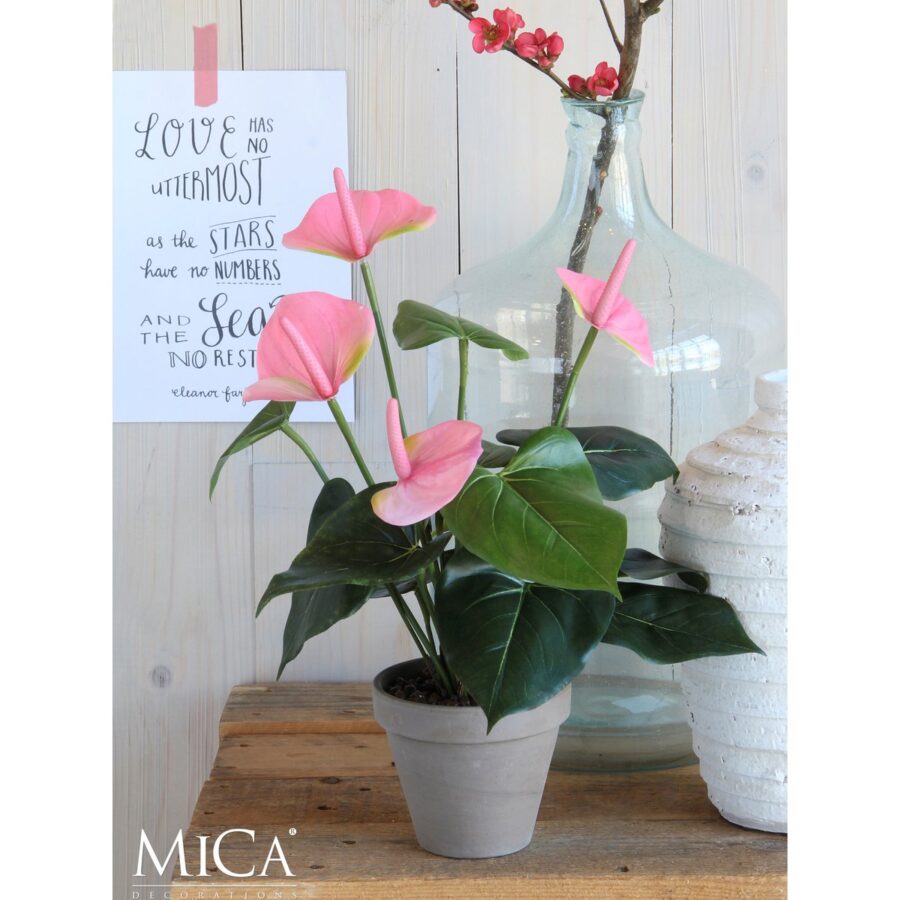 Anthurium Kunstplant in Bloempot Stan - H40 x Ø30 cm - Lichtroze - Afbeelding 6