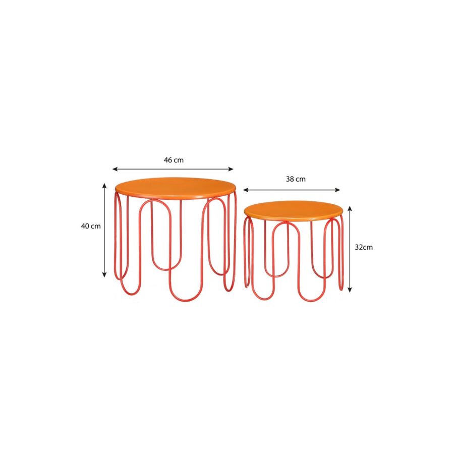 Dione Bijzettafel - Set van 2 - H40 x Ø46 cm - Metaal - Oranje - Afbeelding 4