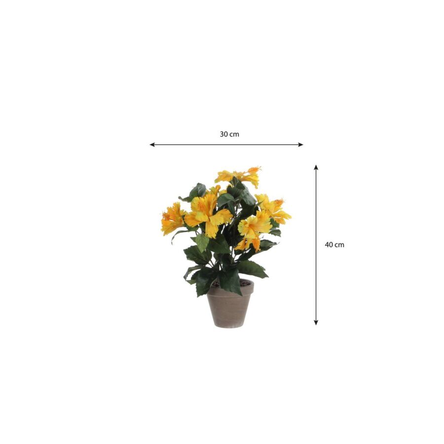 Hibiscus Kunstplant in Bloempot Stan - H40 x Ø30 cm - Geel - Afbeelding 5
