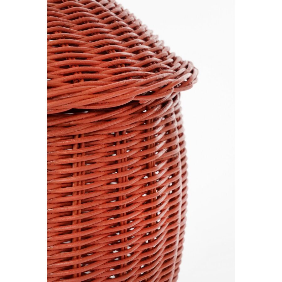 Opbergmand met Deksel - Set van 2 - H48 x Ø30 cm - Rotan - Rood - Afbeelding 3
