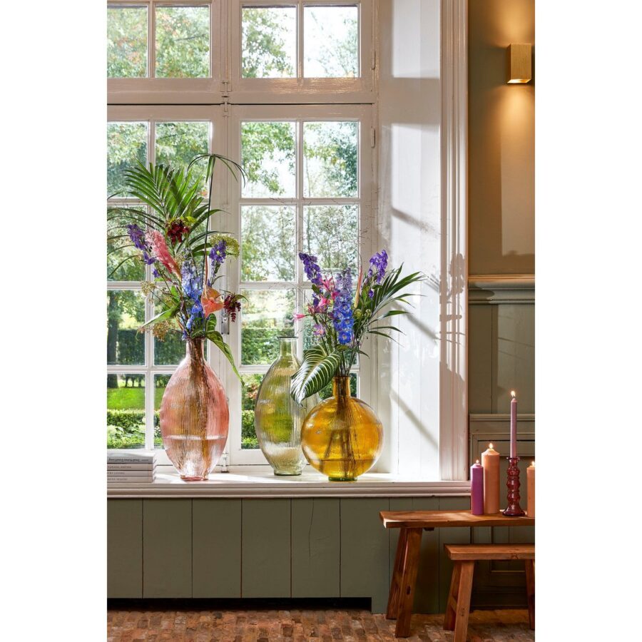 Firenza Fles Vaas - H59 x Ø29 cm - Gerecycled Glas - Lichtroze - Afbeelding 6
