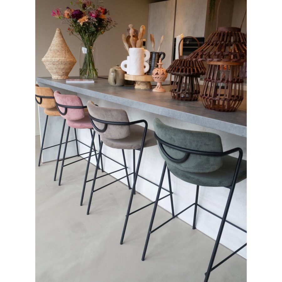 Nanet Barkruk - H91 cm - Velvet - Donkergroen - Afbeelding 7