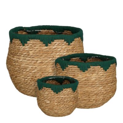 Jorck Plantenmand - Set van 3 - H24 x Ø26 cm - Zeegras - Groen, Bruin