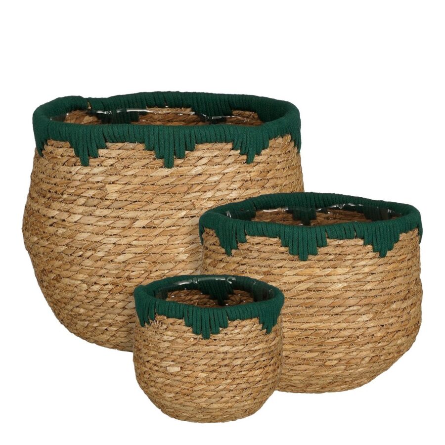 Jorck Plantenmand - Set van 3 - H24 x Ø26 cm - Zeegras - Groen, Bruin