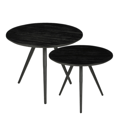 Jailey Bijzettafel - Set van 2 - H49 x Ø50 cm - Gerecycled Hout - Zwart