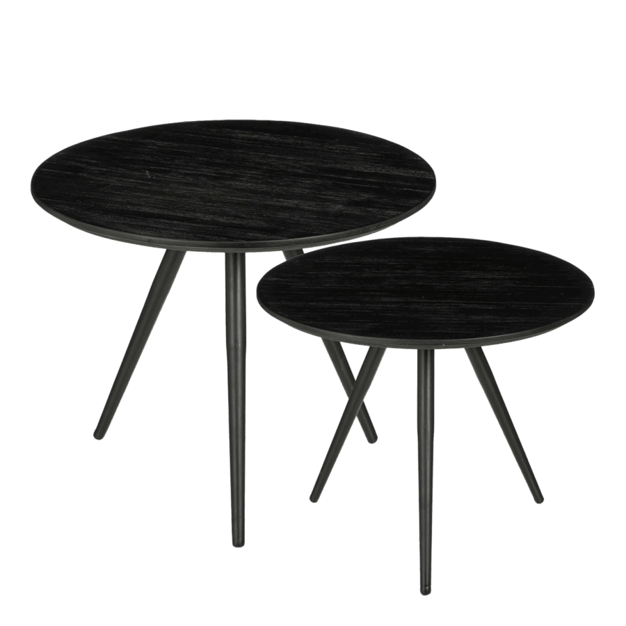 Jailey Bijzettafel - Set van 2 - H49 x Ø50 cm - Gerecycled Hout - Zwart