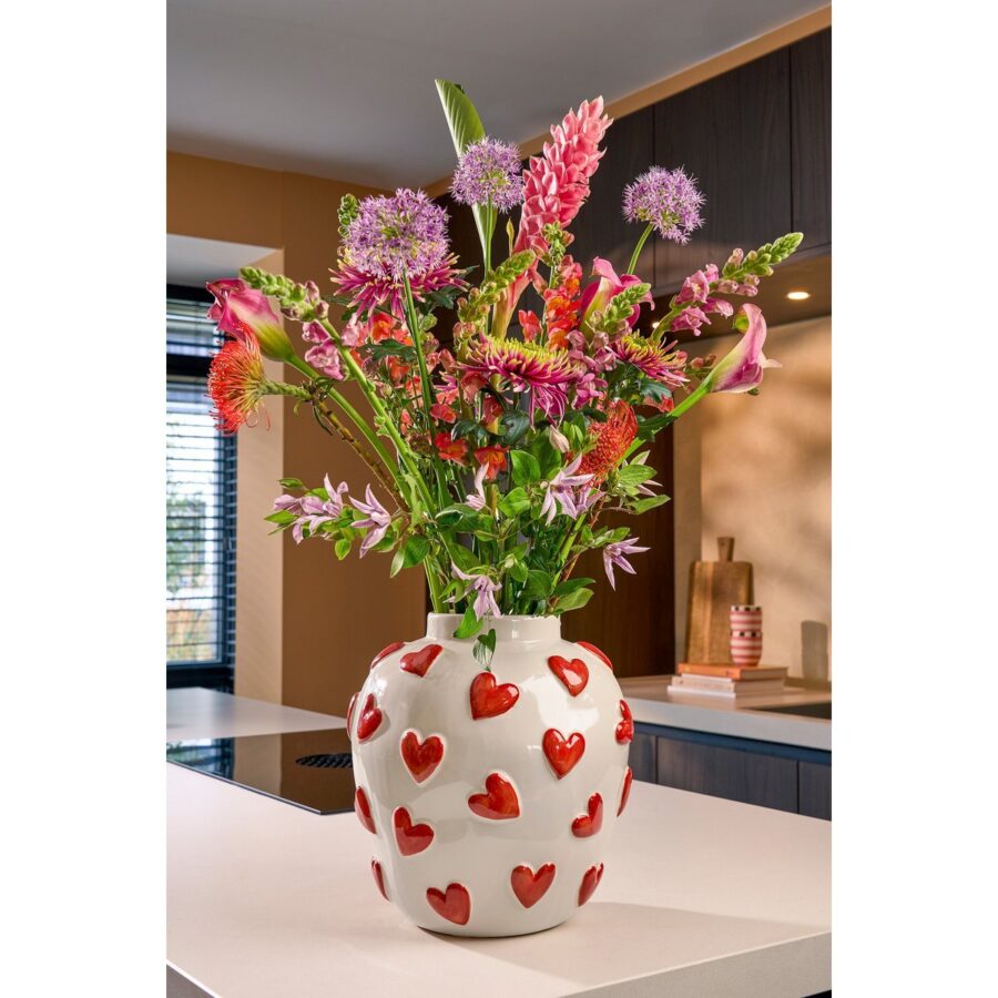 Hearts Vaas - H33 x Ø30 cm - Keramiek - Wit, Rood - Afbeelding 6