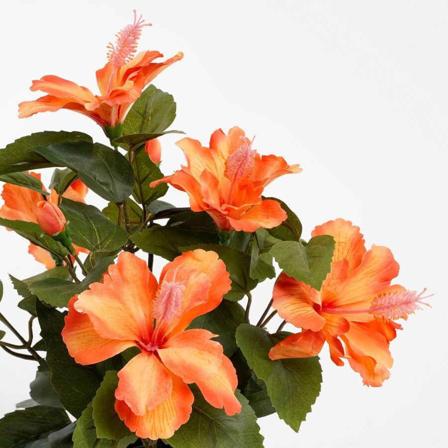 Hibiscus Kunstplant in Bloempot Stan - H40 x Ø30 cm - Oranje - Afbeelding 2