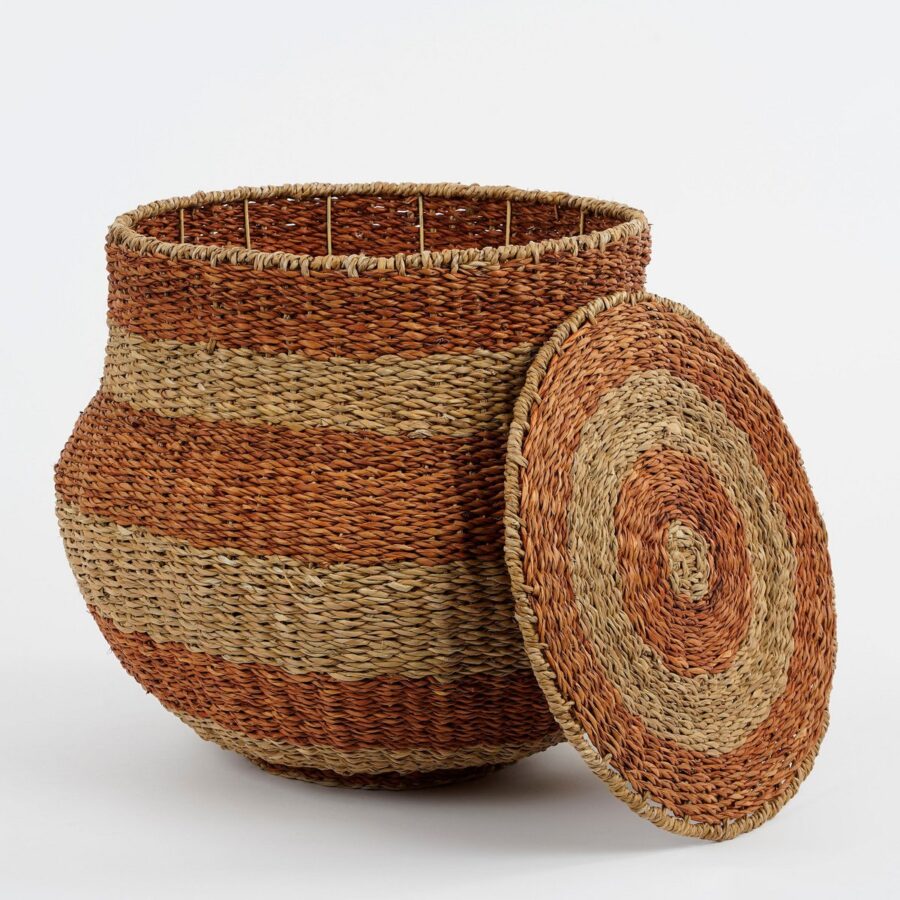 Tacoma Opbergmand met Deksel - H48 x Ø55 cm - Jute - Oranje - Afbeelding 4