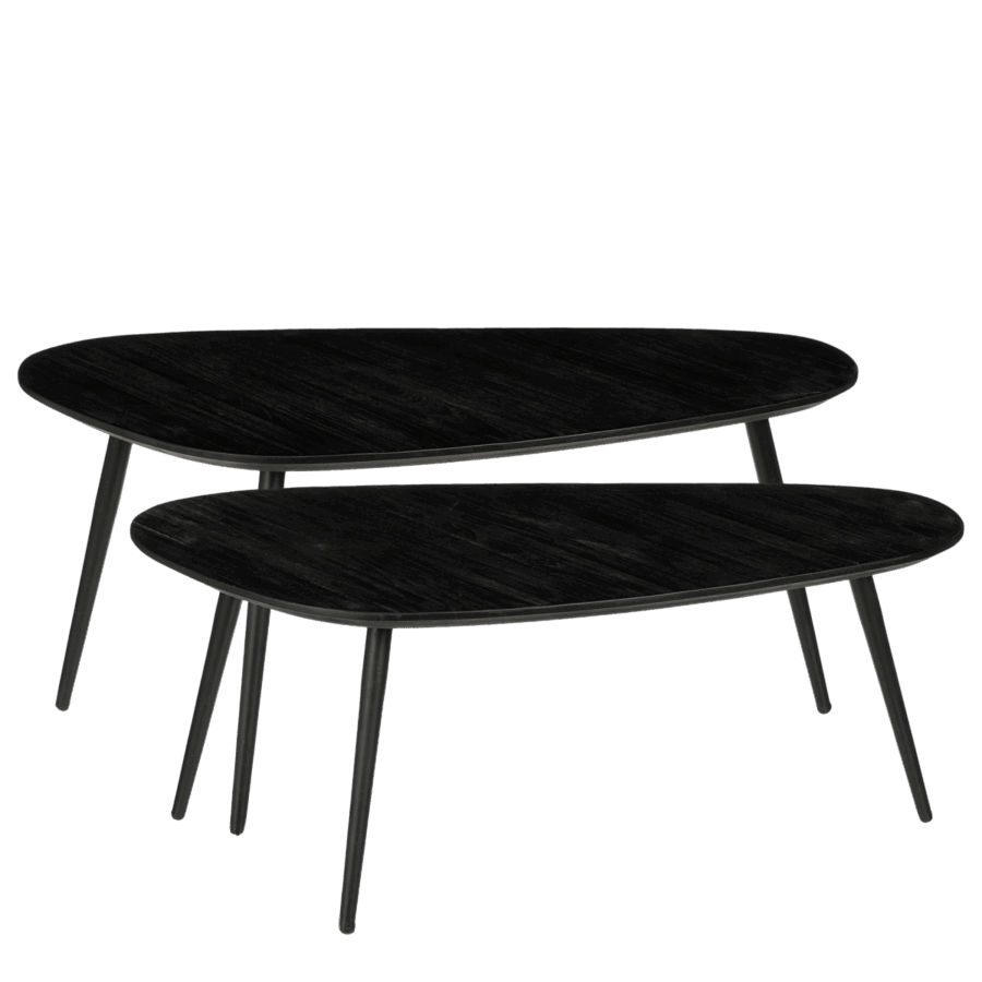 Jailey Bijzettafel - Set van 2 - L84 x B39 x H39 cm - Gerecycled Hout - Zwart