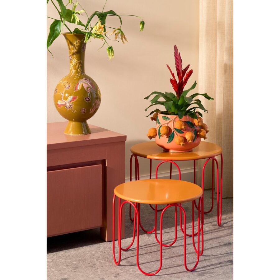 Dione Bijzettafel - Set van 2 - H40 x Ø46 cm - Metaal - Oranje - Afbeelding 5