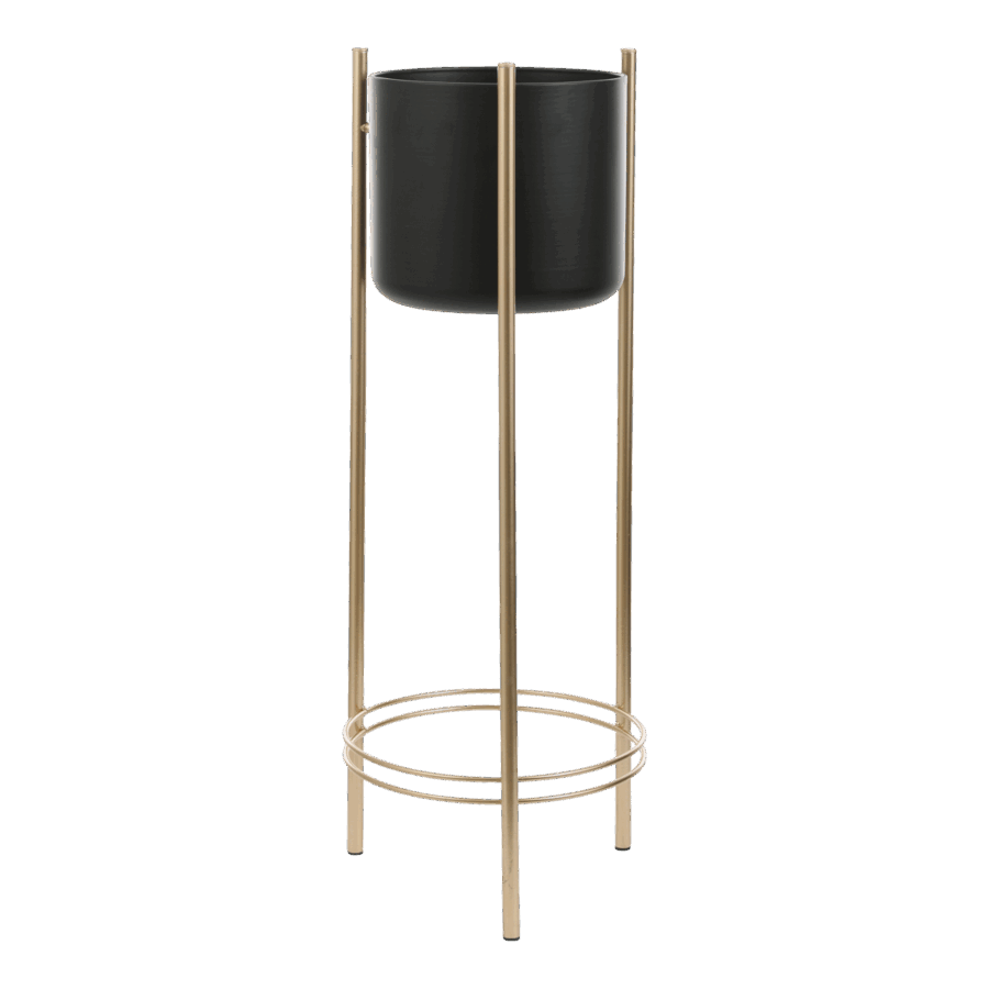 Sverre Bloempot op Standaard - H81 x Ø27 cm - Zwart, Goud - Afbeelding 2