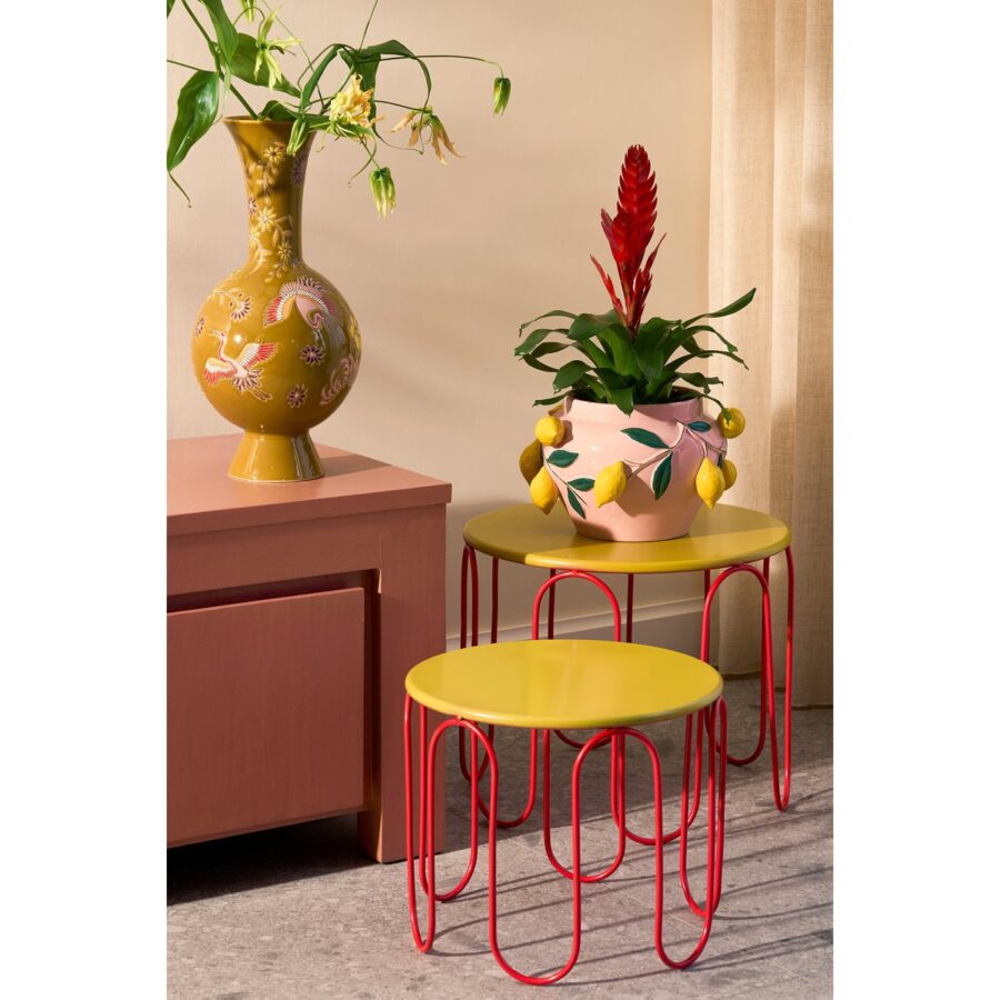 Dione Bijzettafel - Set van 2 - H40 x Ø46 cm - Metaal - Geel - Afbeelding 5