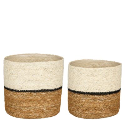 Damian Plantenmand - Set van 2 - H20 x Ø20 cm - Zeegras - Wit