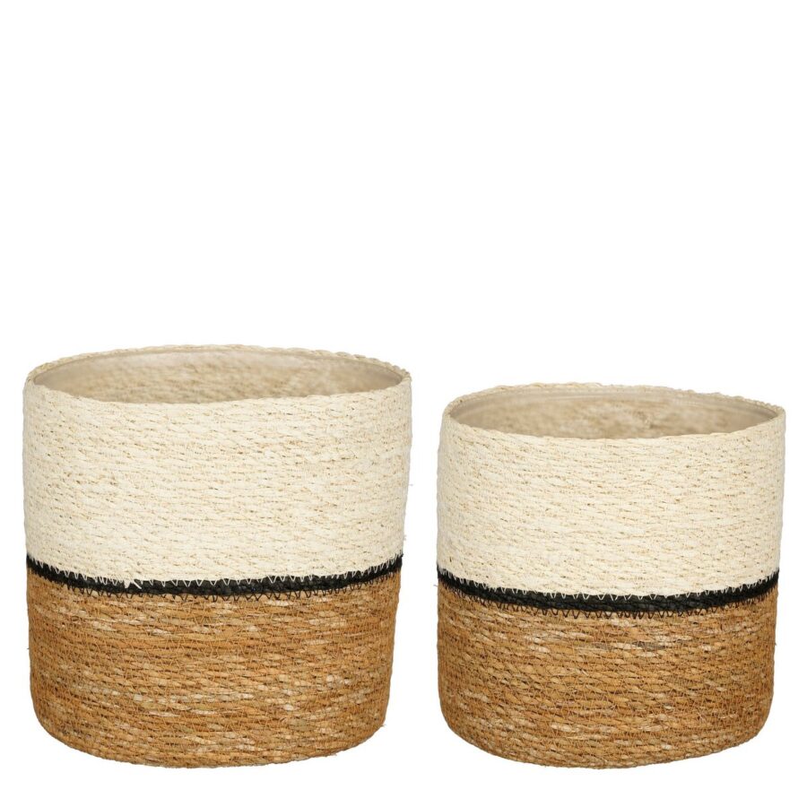 Damian Plantenmand - Set van 2 - H20 x Ø20 cm - Zeegras - Wit