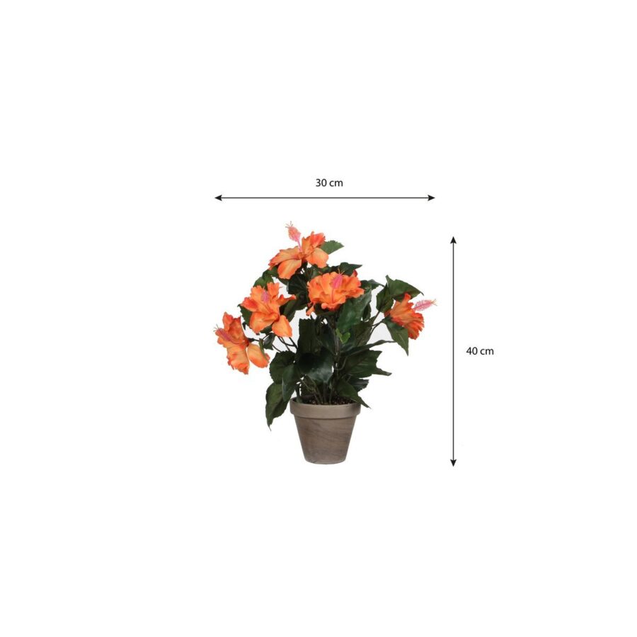 Hibiscus Kunstplant in Bloempot Stan - H40 x Ø30 cm - Oranje - Afbeelding 5
