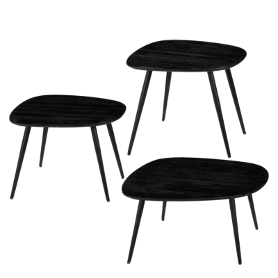 Jailey Bijzettafel - Set van 3 - L62 x B52 x H34 cm - Gerecycled Hout - Zwart
