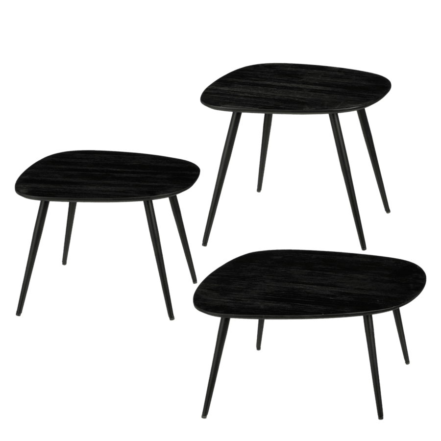 Jailey Bijzettafel - Set van 3 - L62 x B52 x H34 cm - Gerecycled Hout - Zwart