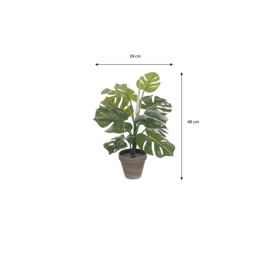 Monstera Kunstplant in Bloempot Stan - H48 x Ø39 cm - Groen - Afbeelding 4