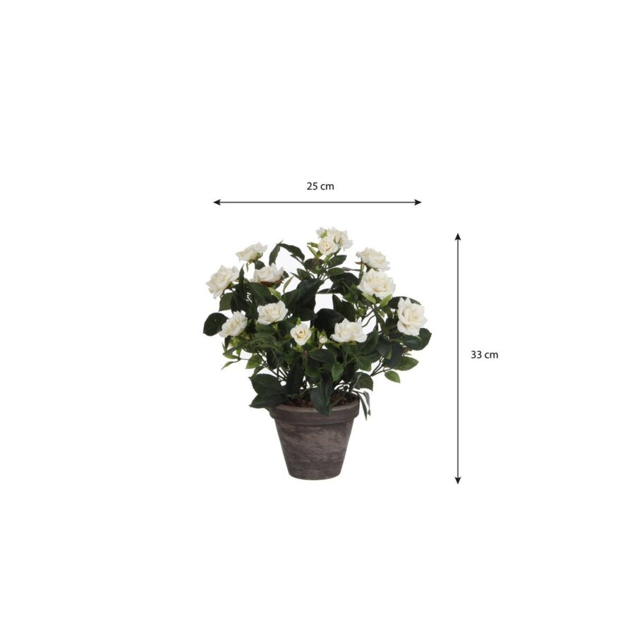 Rozenstruik Kunstplant in Bloempot Stan - H33 x Ø25 cm - Wit - Afbeelding 4