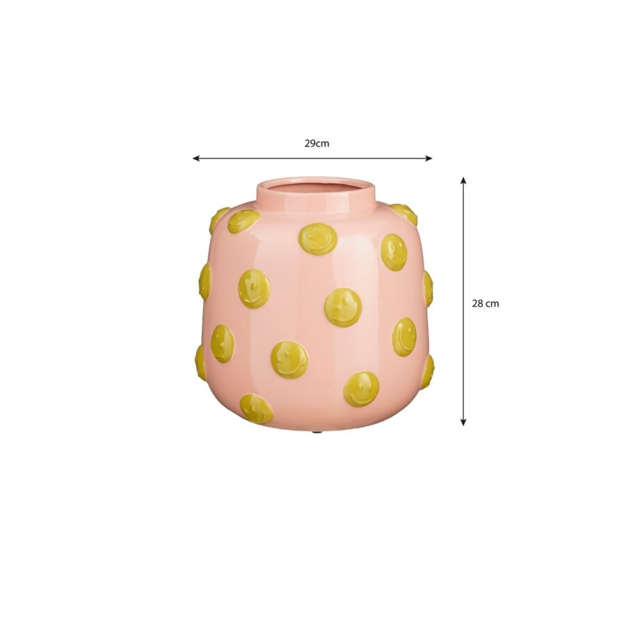 Smiley Vaas - H28 x Ø29 cm - Keramiek - Lichtroze, Oker - Afbeelding 5