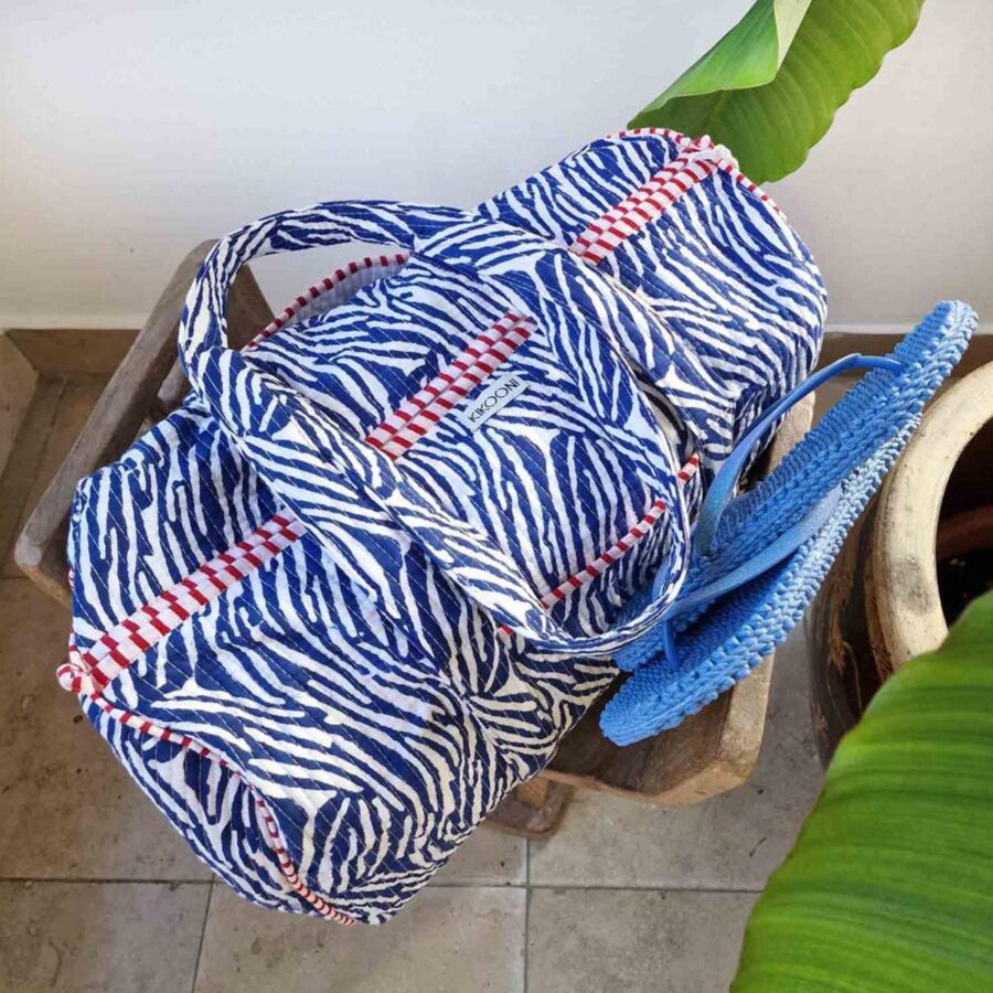 handgemaakte katoenen tas "blauwe zebra" - Afbeelding 2