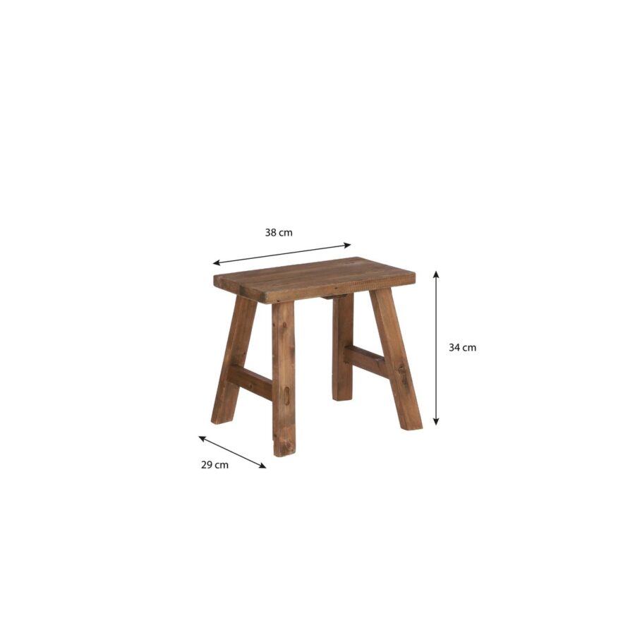 Bold Houten Krukje - L38 x B29 x H34 cm - Gerecycled Hout - Bruin - Afbeelding 4