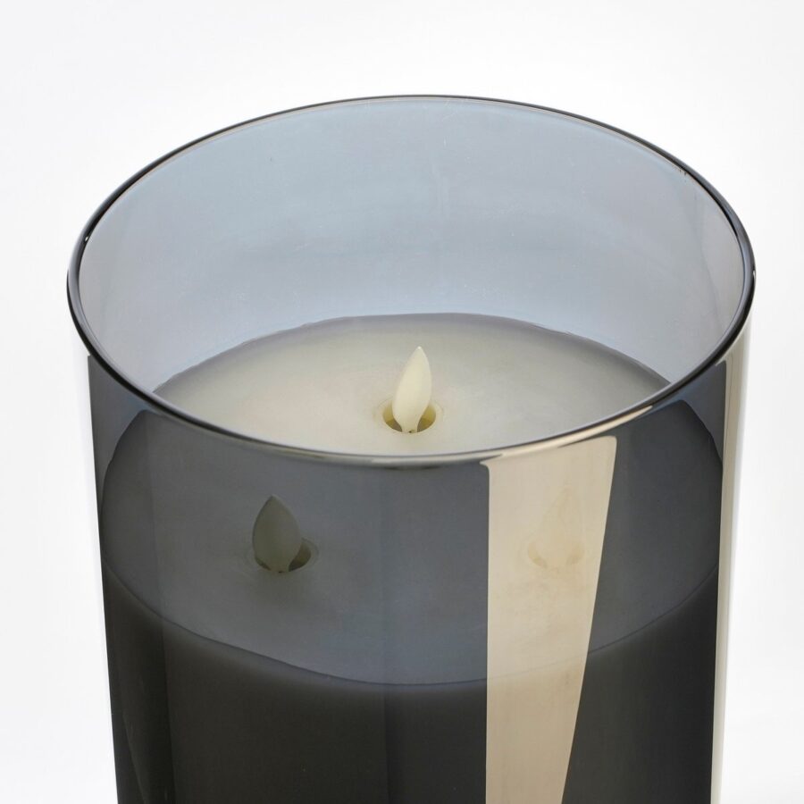 LED Kaars - H20 x Ø15 cm - Glas/Wax - Grijs - Afbeelding 3