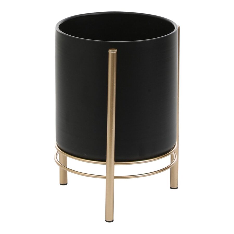 Sverre Bloempot op Standaard - H28 x Ø19 cm - Zwart, Goud