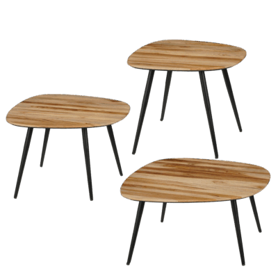 Jailey Bijzettafel - Set van 3 - L62 x B52 x H34 cm - Gerecycled Hout - Bruin