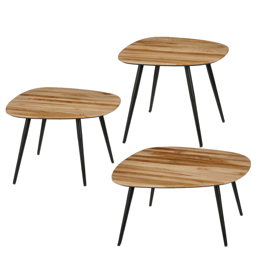 Jailey Bijzettafel - Set van 3 - L62 x B52 x H34 cm - Gerecycled Hout - Bruin