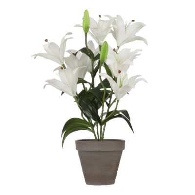 Tijgerlelie Kunstplant in Bloempot Stan - H47 x Ø45 cm - Wit
