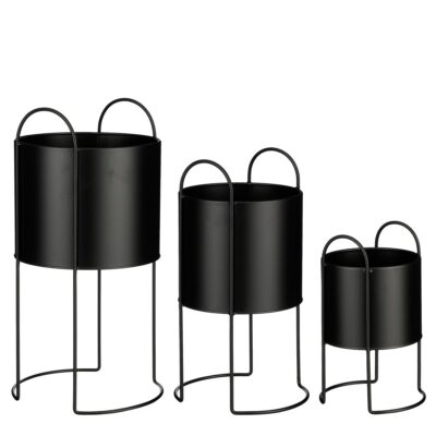 Petry Bloempot op Standaard - Set van 3 - L27 x B25 x H51 cm - Metaal - Zwart