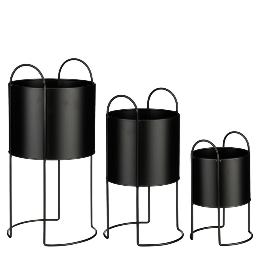 Petry Bloempot op Standaard - Set van 3 - L27 x B25 x H51 cm - Metaal - Zwart
